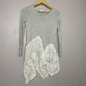 Mystree Lace Trim Tunic Long Sleeve‎ Knit Top Women's Size S
